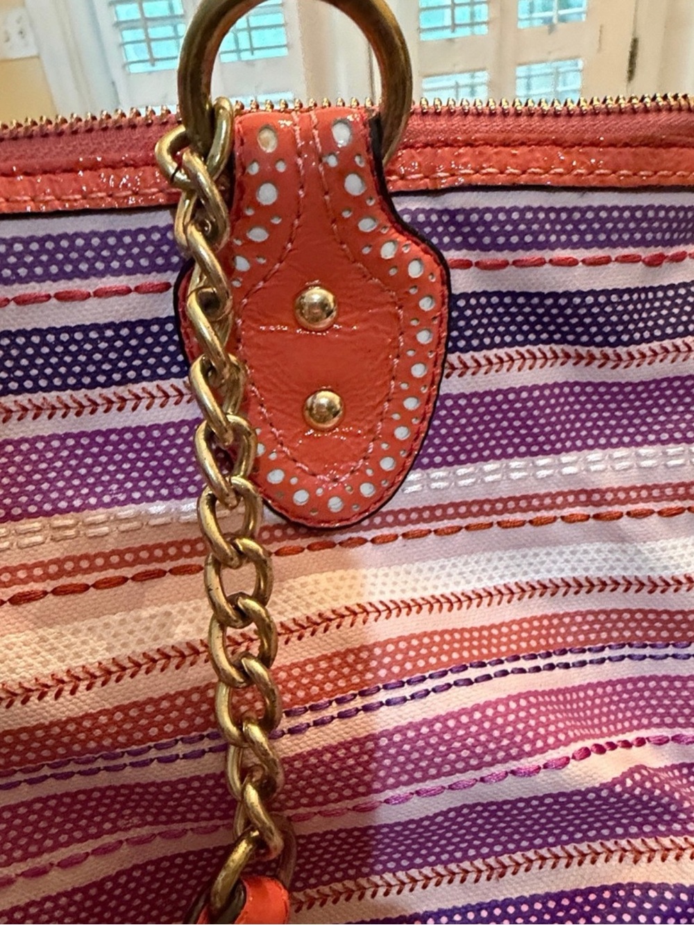 Coach Y2K Poppy #23843 Striped Sequined Tote Gold Chain Handles Hang Tags - Picture 11 of 16